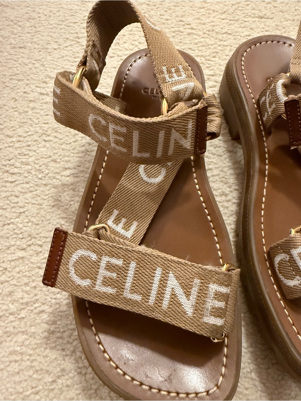 Celine Kids Brown Logo Strap Sandals Not sure what size fits size US 7 - Picture 2 of 6